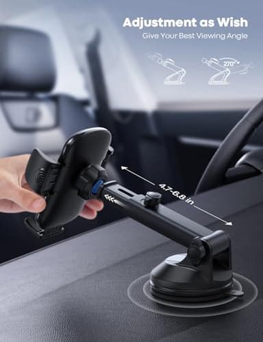 Lamicall Car Phone Holder - [Strongest Military-Grade Suction Cup] 360° Rotation Phone Holders for Your Car Quick Release Adjustable Car Phone Mount Dashboard for iPhone 17 16 Galaxy Smartphone Truck - Image 8