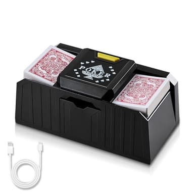 FEIERYA Quiet Automatic Card Shuffler 2 Deck,USB/Battery Operated Electric UNO Poker Shuffler,Playing Card Shuffler for Home Card Game,Travel - Image 8