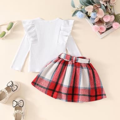 AMAWMW Toddler Baby Girl Christmas Clothes Long Sleeve Ruffle Shirt Buffalo Plaid Skirt Infant Girl Fall Winter A-line Dress - Image 4