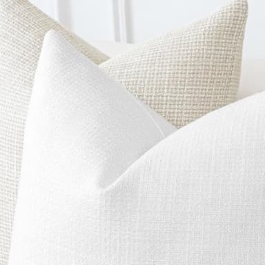 OTOSTAR Set of 2 Linen Throw Pillow Covers with Inserts Included Decorative Square Pillowcases with Inserts 20x20 Inch for Home Decor Sofa Bedroom Car 50 x 50 CM Pure White - Image 6