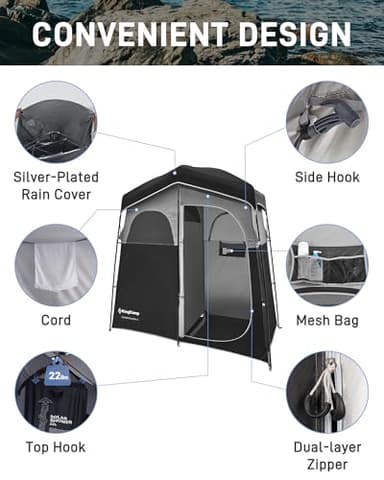 KingCamp Shower Tent, Portable Privacy Tent Outdoor Camping 1/2 Room Toilet Tents with Shower Bag & Dressing Room for Travel Beach Tailgate - Image 3