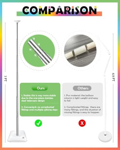 YALLOVE Balloon Column Stand Kit, 2 Sets of 7 Feet Height Adjustable Balloon Tower Pillar with Reusable Metal Telescopic Design for Birthday, Wedding, Baby Shower, Graduation Party Decoration - Image 5