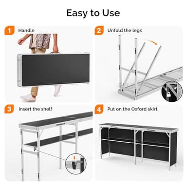 VINGLI 78" Portable Bar Table, 2-Tier Shelves, Mobile Bar Table for Events, Party, Camping, Picnic, Tradeshow, Indoor with Black Skirt (1, 78") - Image 5