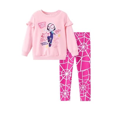 Disney Marvel Spider-Gwen Costume Girls Ghost Spider Clothes Ruffle Long Sleeve Sweatshirt and Leggings Outfit 2 Piece Set Costume Girls Fall Clothes Pink 3T - Image 1