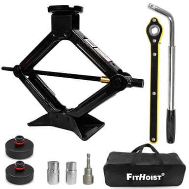 FITHOIST 3 Ton Scissor Jack Kit for Teslla | 7 Pcs 4-in-1 w/Drill Adapter, Lift Pads - Lug Wrench, Ratchet Handle & Storage Bag for Emergency Tire Change - Image 1