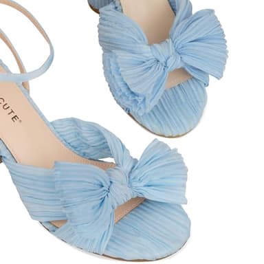 MUCCCUTE Women's Bow Knot Heeled Sandals Ankle Buckle Strap Chunky Heeled Open-toe Comfortable Wedding Party Fashion Heeled - Image 6