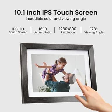 BIHIWOIA 10.1'' Frameo Digital Picture Frame, 32GB WiFi Digital Photo Frame, 1280x800 IPS Touch Screen, Auto-Rotate, Slideshow, Send Photos/Videos via Free App(Black Wood Frame) - Image 2