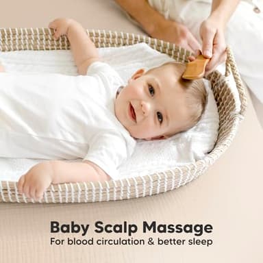 Baby Hair Brush and Comb Set for Newborn - Wooden Baby Hair Brush Set with Soft Goat Bristle, Baby Brush Set for Newborns Baby Brush and Comb Set Girl, Boy, Toddler Cradle Cap Brush (Oval, Walnut) - Image 5