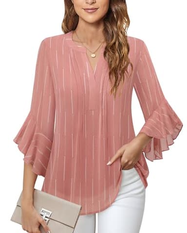 Timeson Work Blouses for Women Office: Business Attire - 3/4 Length Sleeve Womens Tops - Ladies Dress Shirts Chiffon Collared Trendy Fall Outfits 2025 Dressy Professional Formal Clothes M - Image 3