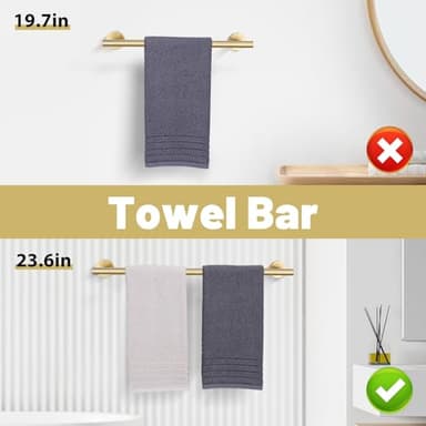 Brushed Gold Bathroom Hardware Accessories Set 4 Pieces Towel Bar Set Modern Round Towel Ring 19.68 in Towel Bar Towel Hook and Toilet Paper Holder Stainless Steel Wall Mounted - Image 4