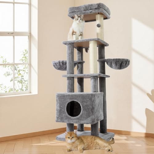 Gardner Pet 65in Heavy Duty Cat Tree Tower for Large Cats, Multi-Level Cat Furniture with Replaceable Sisal Scratching Post, Hammock | Extra-Large Platform & Condo (Grey) - Image 1