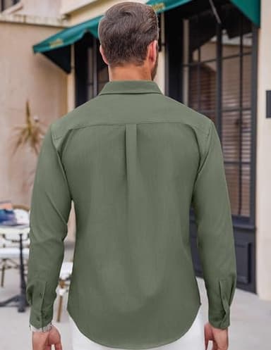 COOFANDY Men's Denim Shirts Business Casual Shirts for Men Spring Shirt, Army Green, X-Large - Image 5