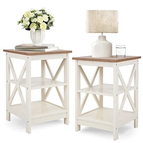 PHI VILLA End Table Living Room Set of 2, Farmhouse Bed Side Table Nightstands for Bedroom, Ivory White Small Side Table - Image 1