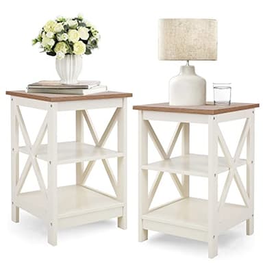 PHI VILLA End Table Living Room Set of 2, Farmhouse Bed Side Table Nightstands for Bedroom, Ivory White Small Side Table - Image 1
