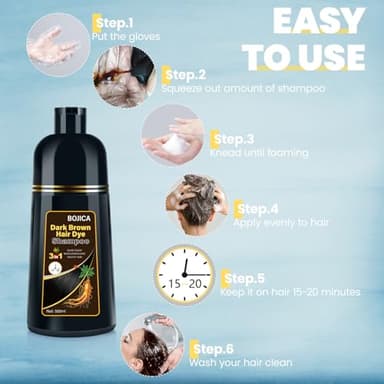 BOJICA Hair Dye Shampoo for Gray Hair Coverage, 3-in-1 Semi-Permanent Color Shampoo for Women & Men Dark Brown - Image 3