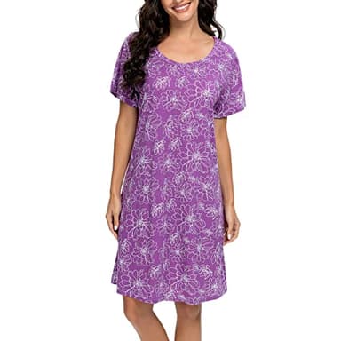 Tugege Women's Nightgown Short Sleeve Sleepshirts House Dress Sleepwear Casual Print Pajama (Purple, Large) - Image 1