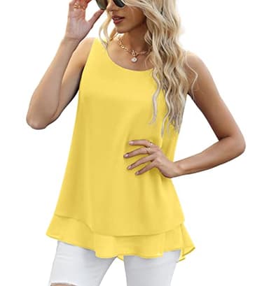 Jouica Women's Summer Chifffon Sleeveless Tank Blouses for Women Business Casual Work Blouses,Yellow,Small - Image 1