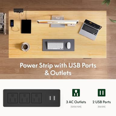 FLEXISPOT EN2 Whole-Piece Bamboo Standing Desk with Clamp Power Strip, 55 x 28 Electric Stand Up Height Adjustable Desk with Cable Management (Grey Frame + 55" Bamboo Top, 2 Packages) - Image 3