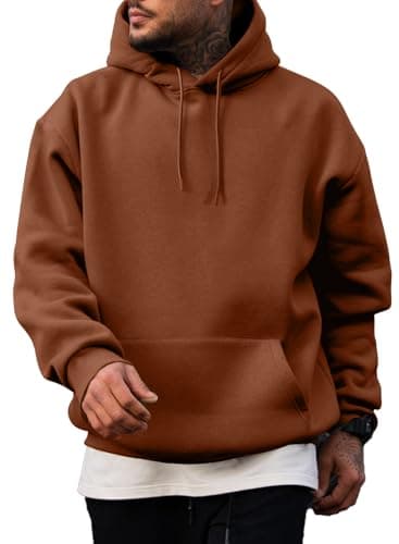 JMIERR Fall Sweatshirts for Mens Comfy Simple Plain Drawstring Hoodies Collar Fleece Long Sleeve with Pockets Hooded Pullovers Casual Loose Fit Shirts Cotton Sweater, US43(L), Chestnut - Image 1