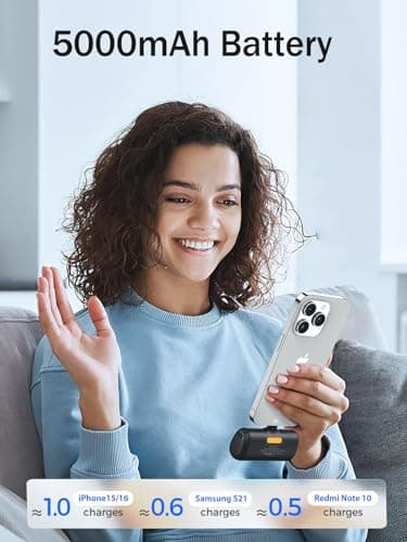 Taegila 2Pack Portable Phone Charger for iPhone 17, USB C Power Bank 5000mAh with Built-in Cable & LCD Display, Compact Mini Battery Pack for iPhone 15 16 17 Series, Samsung Galaxy, Android Phones - Image 3