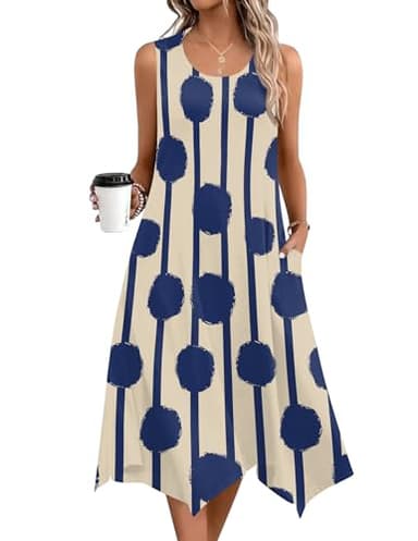 Zeagoo Midi Dresses for Women Casual Sleeveless Sundress Round Neck Aline Flowy Tank Dresses Loose Tunic Dress Beige Tshirt Dress 2025 - Image 3