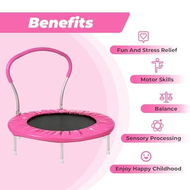 Roinoim 36 Inch Mini Trampoline for Kids with Handle, Indoor Round Toddler Trampoline, Pink - Image 4