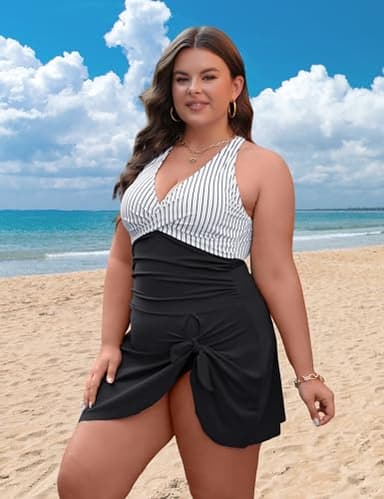 Blooming Jelly Women Plus Size Swimsuit One Piece Maternity Tummy Control Bathing Suit (2XL, Striped Black) - Image 5
