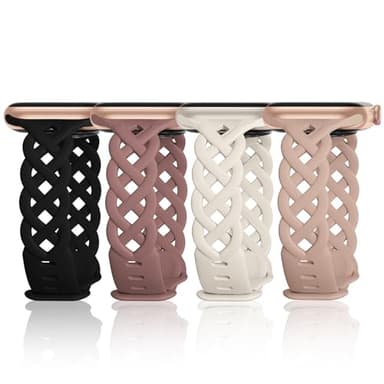 Slim Silicone Bands Compatible with Apple Watch Band 40mm 38mm 41mm 44mm 45mm 46mm 42mm Women Floral Breathable Braided Lace Thin Sport Strap Replacement Wristbands for iWatch SE Series 10 9 8 7 6 5 4 3 2 1 - Image 1