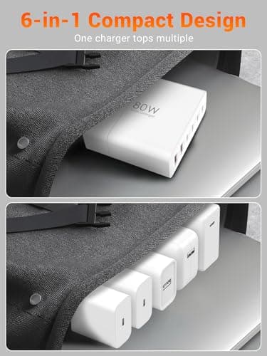 TOPADRE USB C Charger Block 80W, 6 Port Fast Charging Station Powered USB C Hub PD Charger for iPhone 15/14/13 Pro Max, iPad Pro/Air/Mini, for Samsung Galaxy S24, MacBook Pro/Air, White - Image 5