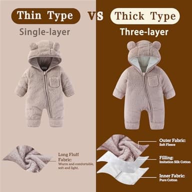 AiWMGL Newborn Baby Bear Outfit Suit With Fold-Over Mittens and Footies Girls Boys 0-3 Months Winter Fleece Clothes Suit Hooded Jumpsuit Romper Snowsuit - Image 3