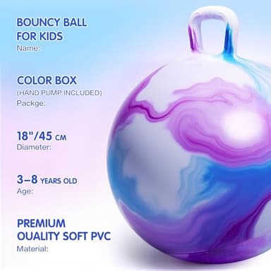 INPANY Hopper Ball, 18 Inches Bouncy Ball with Handles, Bouncing Bounce Balls Hopper, Inflatable Jumping Hopping Toys for Kids Ages 3-6, Hoppity Hop Girls Boys Gifts, Pump Included - Image 4
