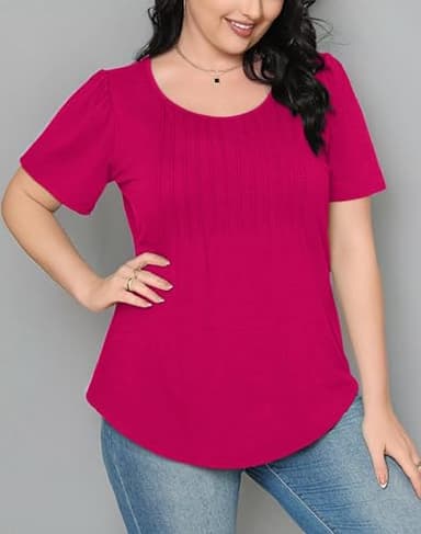 Womens Tops Summer Outfits Hot Pink Fashion Blouses Dressy Casual Short Sleeve Oversized Ladies Clothes 2XL - Image 6