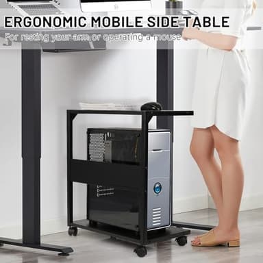 Bfttlity PC Stand Computer Tower Stand 2-Tier Metal CPU Holder with Locking Caster Wheels Suitable for Most PC (Black, L) - Image 5