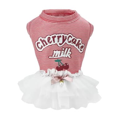 LyssKMK Cherry Pattern Dog Dress Puppy Sleeveless Shirt Tutu Skirt Dog Summer Dress with Bowknot Pet Summer Costume Outfits for Small Medium Dogs (Cherry Red) XL - Image 1