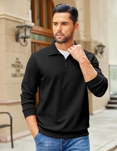 COOFANDY Mens 3/4 Zip Pullover Mock Neck Long Sleeve Sweatshirts Casual Fall Fashion Golf Shirts Black - Image 6