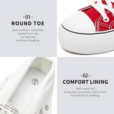 FRACORA Womens High Top Canvas Shoes White Black Platform Sneakers Lace Up Shoes for Women(Red,US8) - Image 3