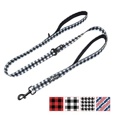 PoyPet 5 Feet Dog Leash - 2 Cushioned Handles - Functional Car Seat Belt (Grid, L) - Image 1