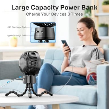20000mAh Portable Stroller Fan, 120° Auto Oscillation, 3-IN-1 with Power Bank LED Light Detachable Flexible Tripod Rechargeable Battery Powered Clip On Fans Desk for Baby Crib Car Seat Travel - Image 6