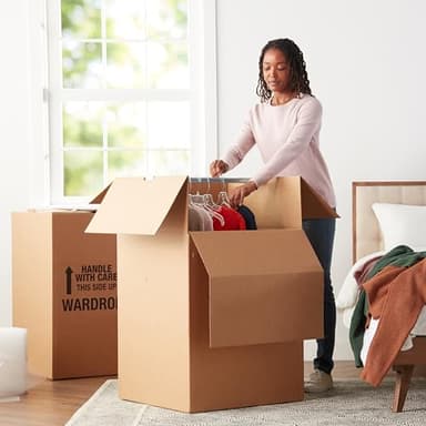 Amazon Basics Wardrobe Clothing Moving Boxes with Bar, 6 Pack, Brown, 24" x 24" x 40" - Image 8