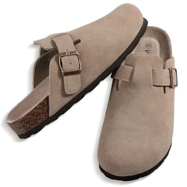 KIDMI Women's Genuine Suede Clogs Cork Footbed Sandals Leather Mules Potato Shoes with Arch Support Taupe 39 (Size 7.5-8) - Image 6