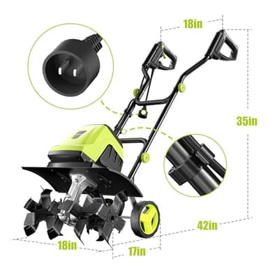 Electric Tiller, YERYORK 15-Amp 18-Inch Width 9-Inch Depth Corded Tiller Cultivator 24 Durable Steel Tines Gardening Tiller with Adjustable Wheels Foldable Handle for Easy Soil Cultivation - Image 9