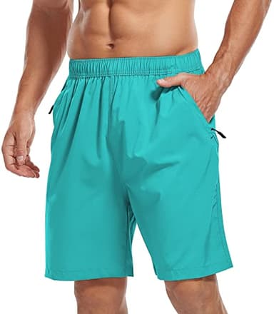 Men's Quick Dry Shorts Casual Summer Lightweight Dry Fit Athletic Running Sweat Shorts with Zip Pockets Light Green X-Large - Image 2