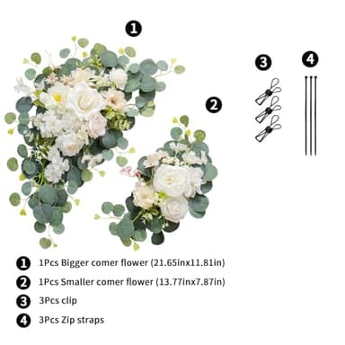 BASIMAN 2pcs Wedding Arch Flowers,Wedding Artificial Sign Flower,Welcome Easel Door Decor Wall swags for Reception Backdrop Table Decorations Welcome Sign (Champagne White) - Image 2