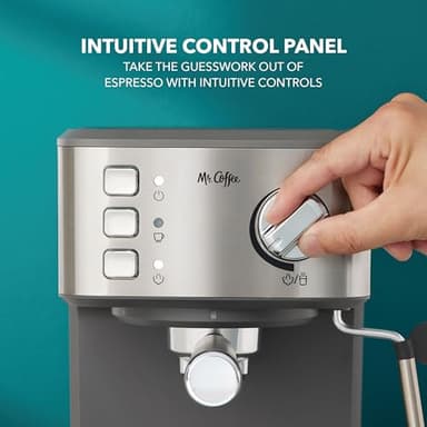 Mr. Coffee Compact Espresso Maker, Espresso Machine With Steam Wand, 15-Bar Pump Automatic Espresso Machine - Image 3