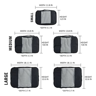 TravelWise Packing Cube System - Durable 5 Piece Weekender Plus Set (Black) - Image 3