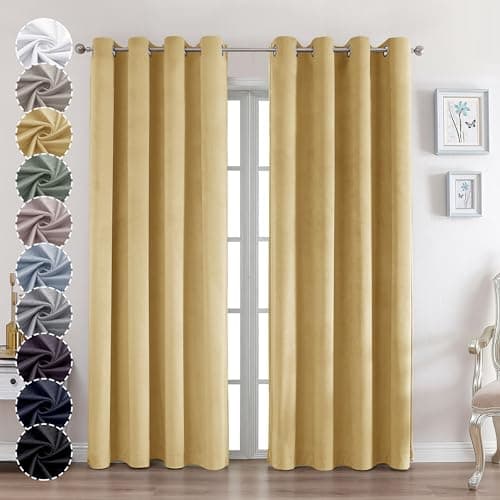 OWENIE Velvet Curtains 84 Inches Long 2 Panels Set, Gold Velvet Curtain 84 for Bedroom, Room Darkening Elegant Soft Curtains, Solid Grommet Luxury Living Room Curtains, 2 Pcs Each Panel 52W x 84L - Image 1