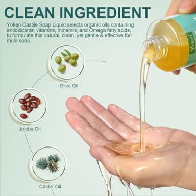 Yoken Pure Castile Liquid Soap Organic (EWG Verified, Unscented, 8 OZ), Made with Organic Oils, No Added Fragrance, Vegan, Castile Soap Liquid for Face, Laundry, Dishes, Sensitive Skin, Travel Soap - Image 4