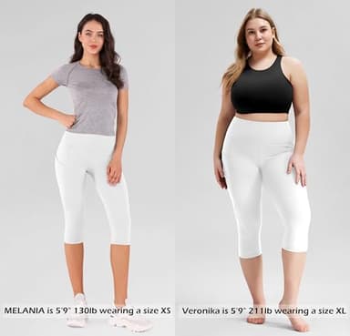 ODODOS Women's High Waisted Yoga Capris with Pockets,Tummy Control Non See Through Workout Sports Running Capri Leggings, White,Large - Image 4