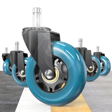 HOLKIE Office Chair Wheels 11x22mm Blue 3 Inch Desk Roller Blade Caster Replacement for Office, Rubber Rolling Wheels-Set of 5 for Hardwood Floors Gaming Chair Casters Smooth & Silence Gliding - Image 1