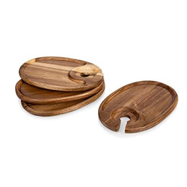 PICNIC TIME TOSCANA -Wine Appetizer Plates, Cocktail Plate with Glass Holder, Cheese Board with Wine Holder, (Acacia Wood), 9 x 6, Set of 4 - Image 6